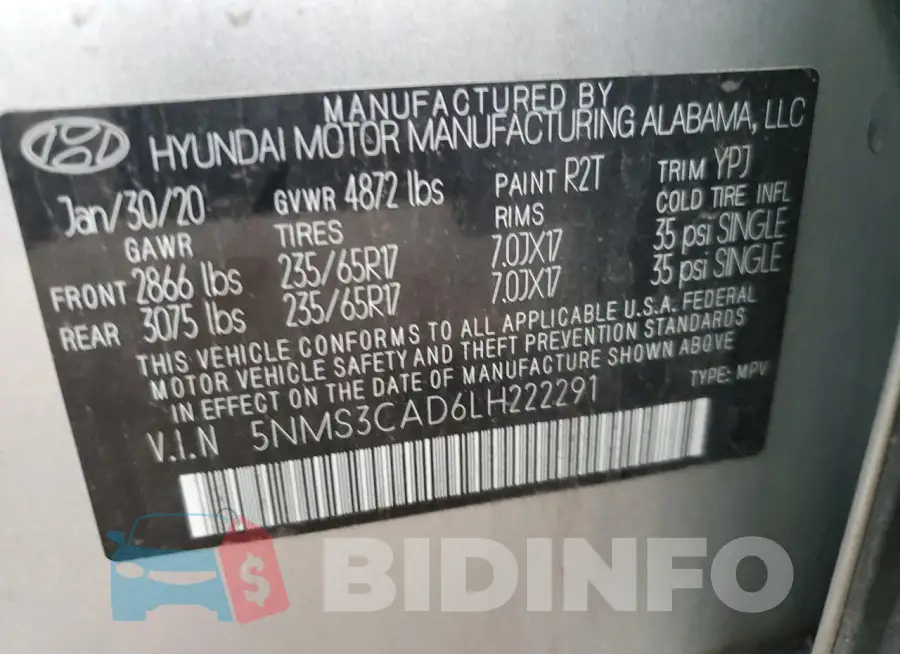 5NMS3CAD6LH222291 Photo# 12
