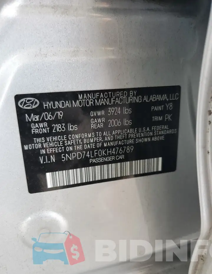 5NPD74LF0KH476789 Photo# 12