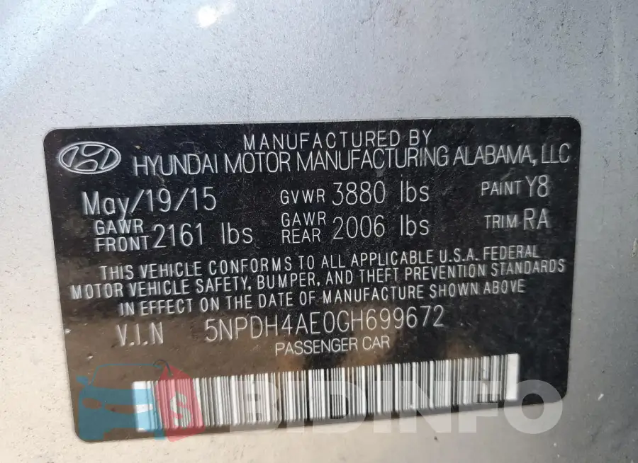 5NPDH4AE0GH699672 Photo# 12