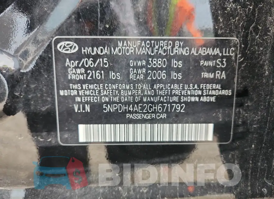 5NPDH4AE2GH671792 Photo# 12