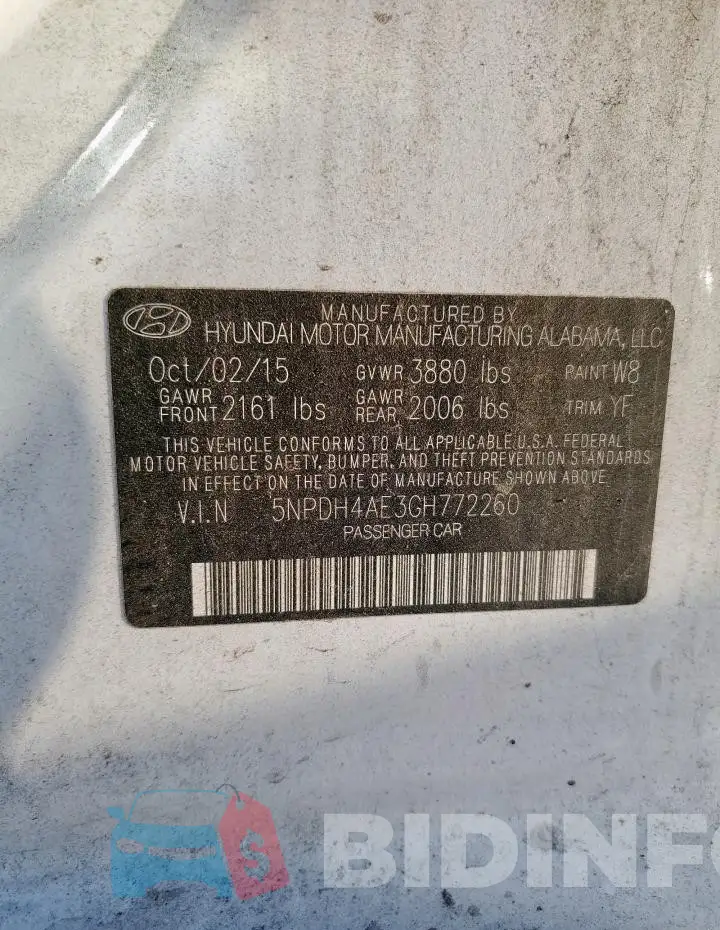 5NPDH4AE3GH772260 Photo# 12