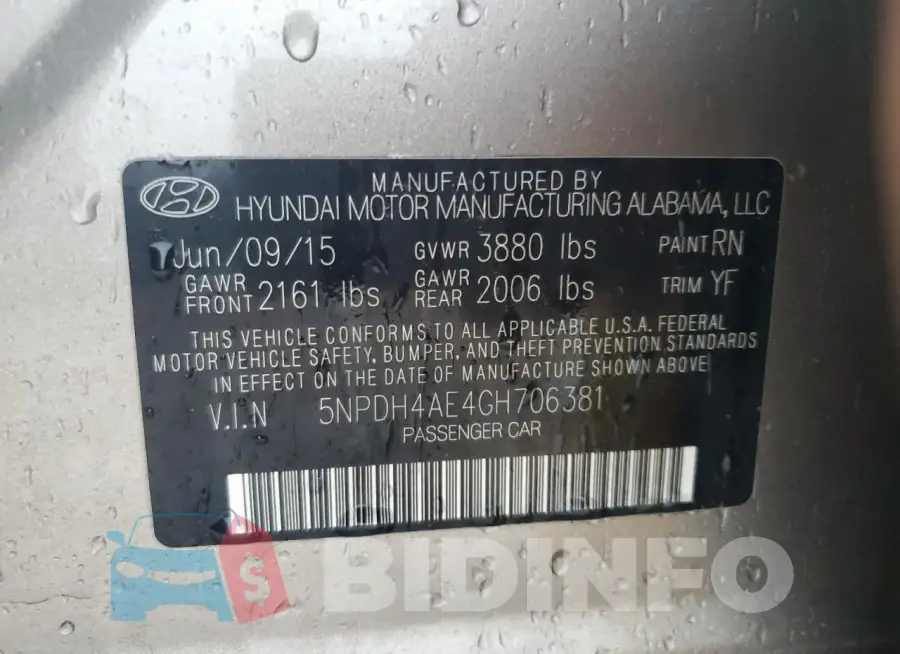 5NPDH4AE4GH706381 Photo# 12
