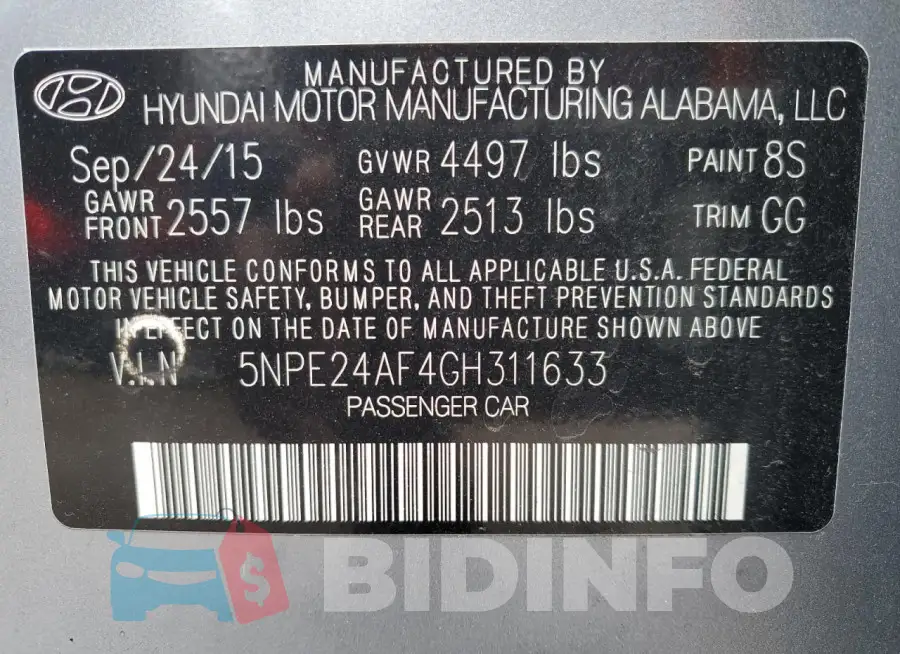5NPE24AF4GH311633 Photo# 12