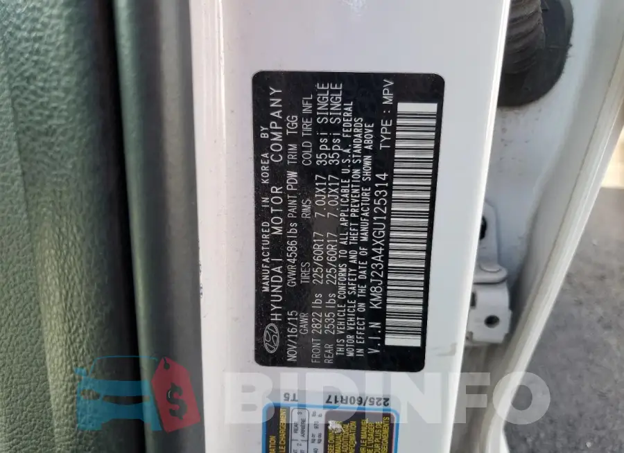 KM8J23A4XGU125314 Photo# 12