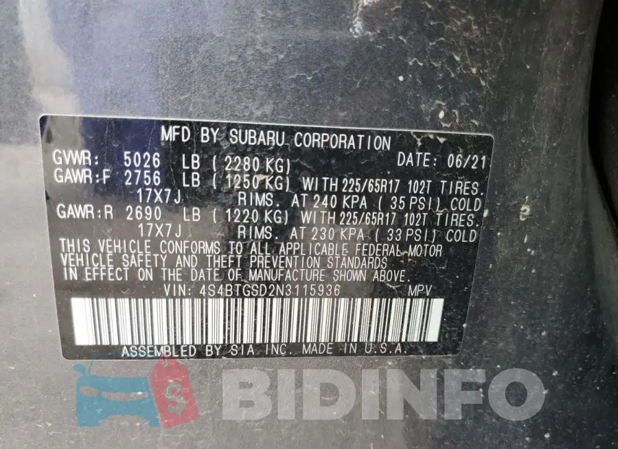 4S4BTGSD2N3115936 Photo# 13