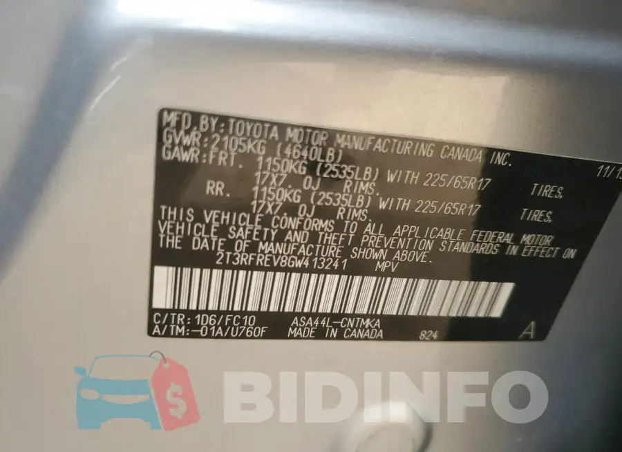 2T3RFREV8GW413241 Photo# 14