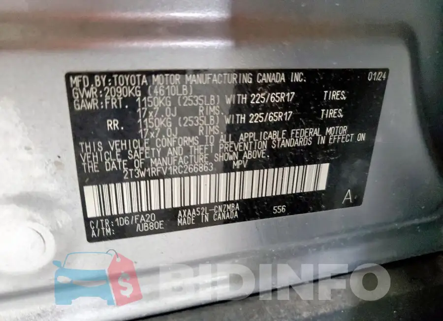 2T3W1RFV1RC266863 Photo# 12