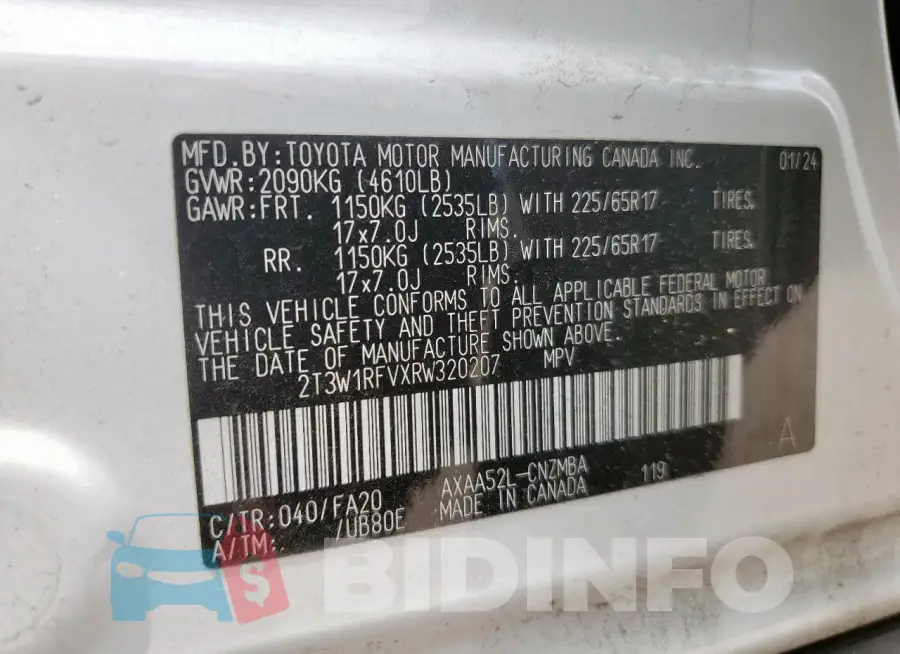 2T3W1RFVXRW320207 Photo# 13
