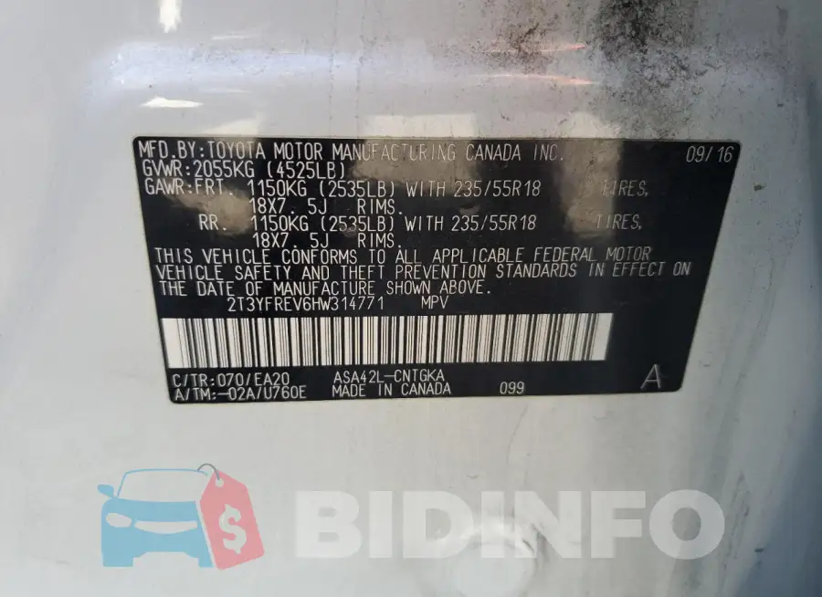 2T3YFREV6HW314771 Photo# 14