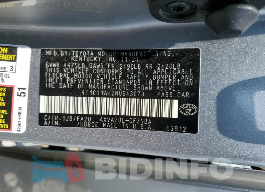 4T1C11AK2NU643073 Photo# 12
