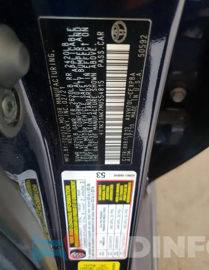 4T1K31AK7MU554815 Photo# 12