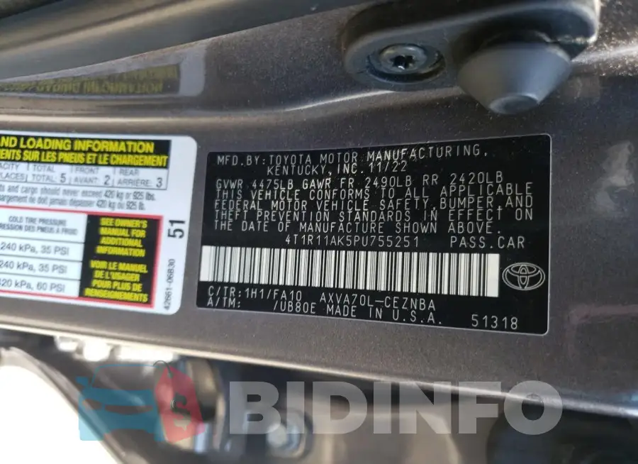 4T1R11AK5PU755251 Photo# 13