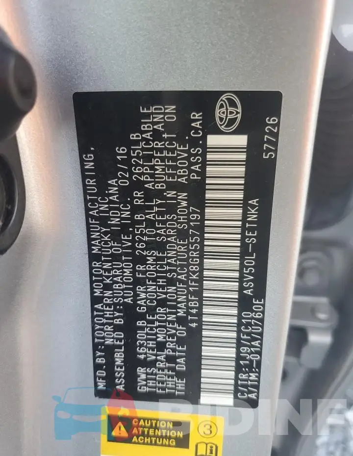 4T4BF1FK8GR557197 Photo# 12