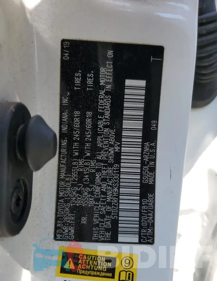 5TDZZRFH9KS330119 Photo# 13