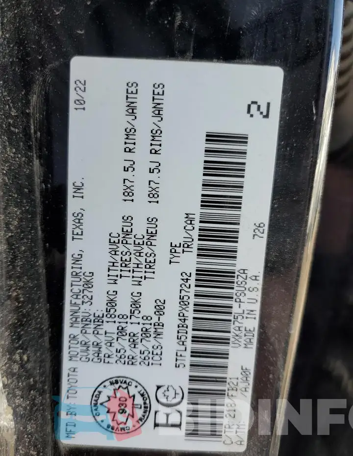 5TFLA5DB4PX057242 Photo# 12
