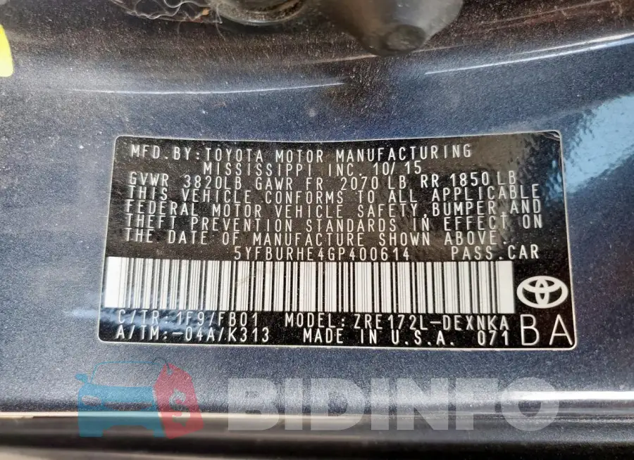5YFBURHE4GP400614 Photo# 12