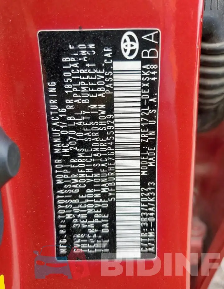 5YFBURHE7GP455929 Photo# 12
