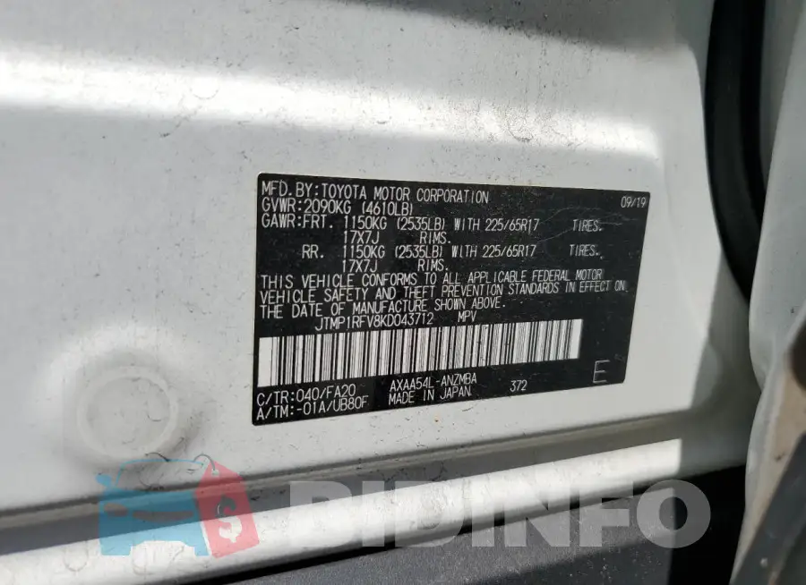 JTMP1RFV8KD043712 Photo# 14