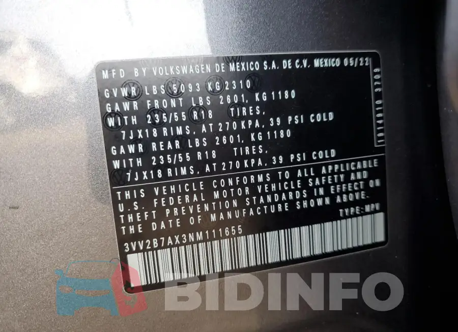 3VV2B7AX3NM111655 Photo# 12