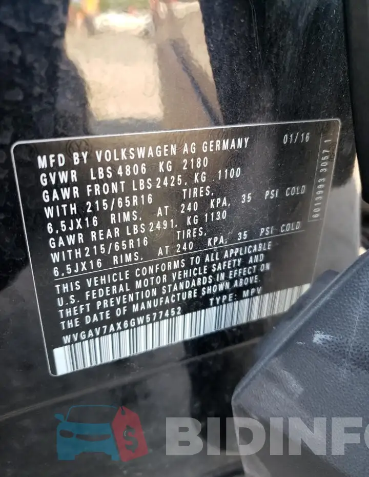 WVGAV7AX6GW577452 Photo# 13