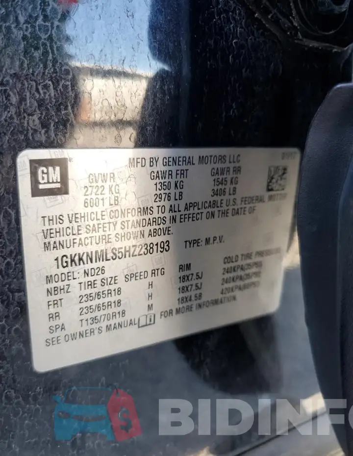 1GKKNMLS5HZ238193 Photo# 13