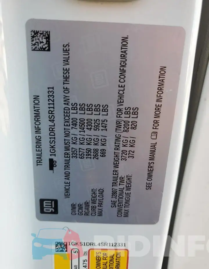 1GKS1DRL4SR112331 Photo# 13