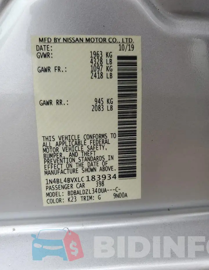 1N4BL4BVXLC183934 Photo# 13