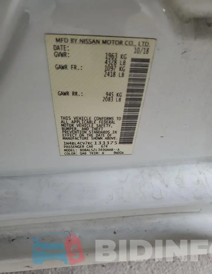 1N4BL4CV7KC133375 Photo# 12