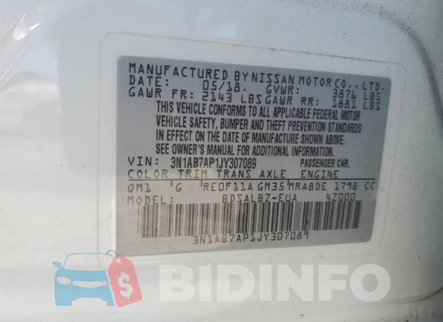 3N1AB7AP1JY307089 Photo# 12