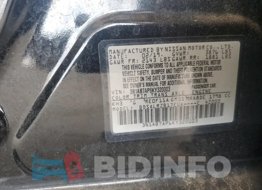 3N1AB7AP6KY320003 Photo# 12