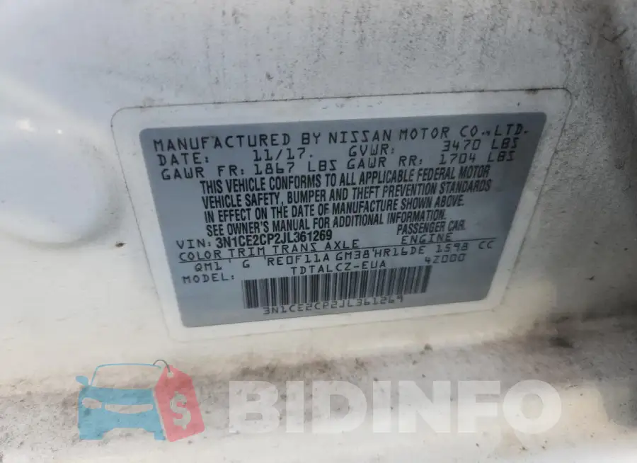 3N1CE2CP2JL361269 Photo# 12