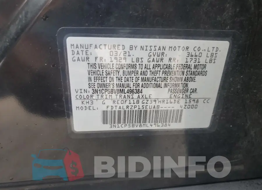 3N1CP5BV8ML496384 Photo# 13