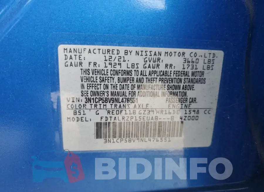 3N1CP5BV9NL476551 Photo# 13