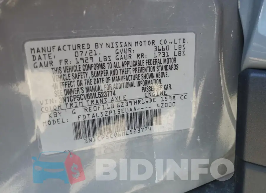 3N1CP5CV6ML523774 Photo# 13