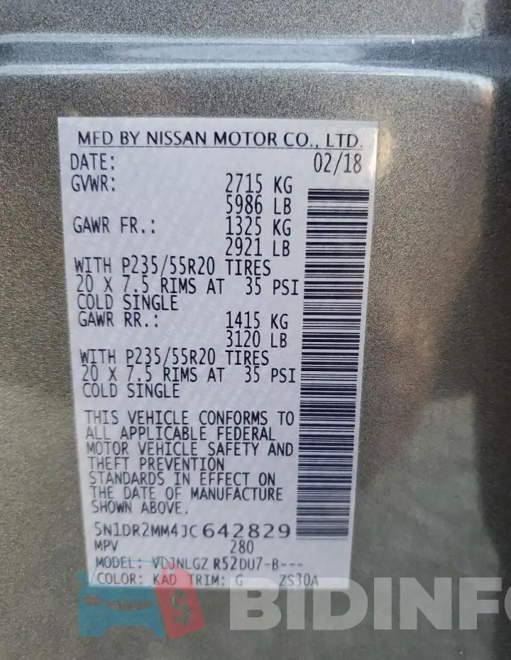 5N1DR2MM4JC642829 Photo# 12