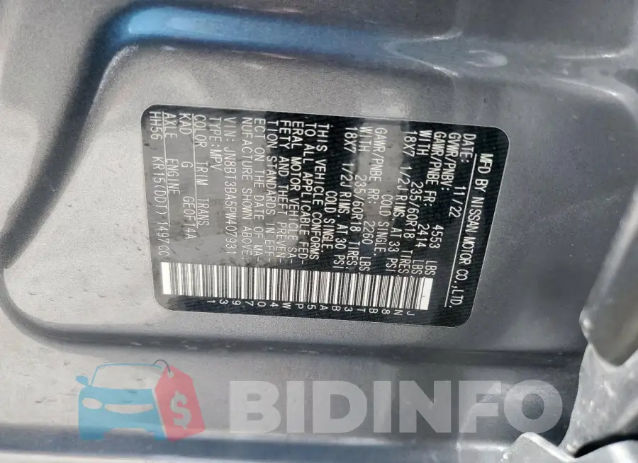 JN8BT3BA5PW407931 Photo# 13