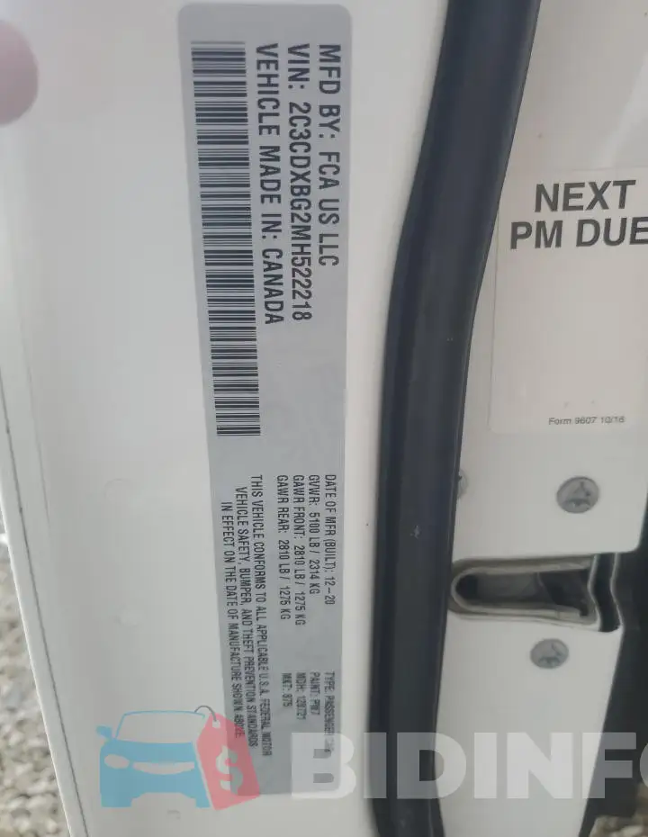 2C3CDXBG2MH522218 Photo# 12