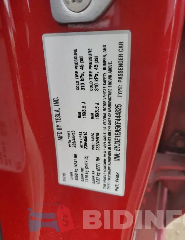 5YJ3E1EA5KF444825 Photo# 13