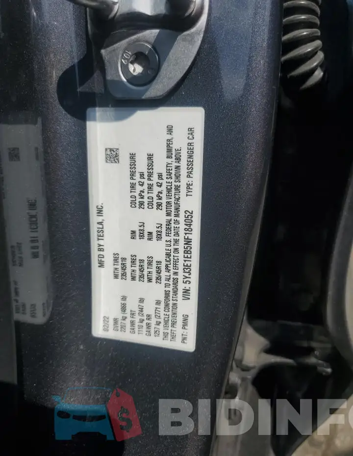 5YJ3E1EB5NF184052 Photo# 13