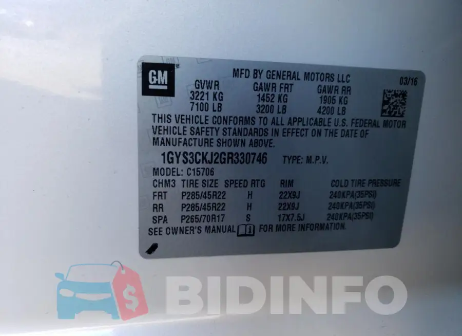1GYS3CKJ2GR330746 Photo# 12