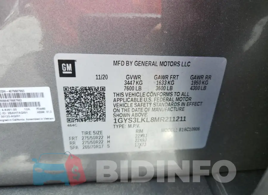 1GYS3LKL8MR211211 Photo# 13