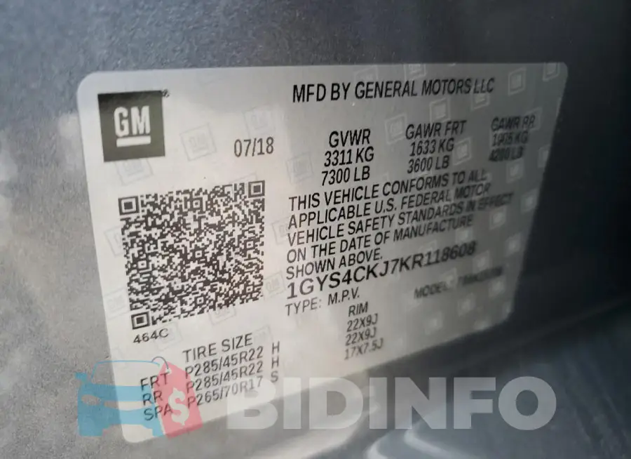 1GYS4CKJ7KR118608 Photo# 13