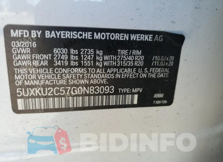 5UXKU2C57G0N83093 Photo# 13