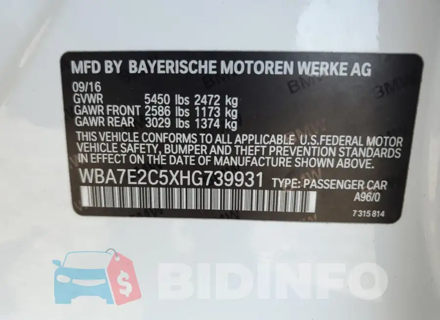 WBA7E2C5XHG739931 Photo# 12