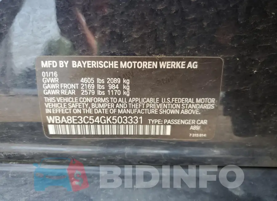 WBA8E3C54GK503331 Photo# 12