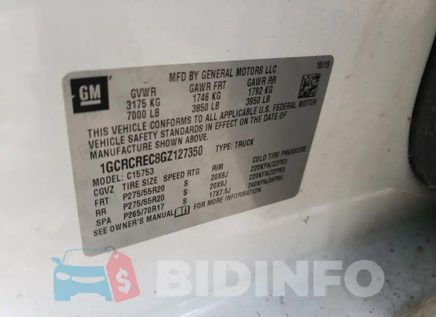 1GCRCREC8GZ127350 Photo# 12