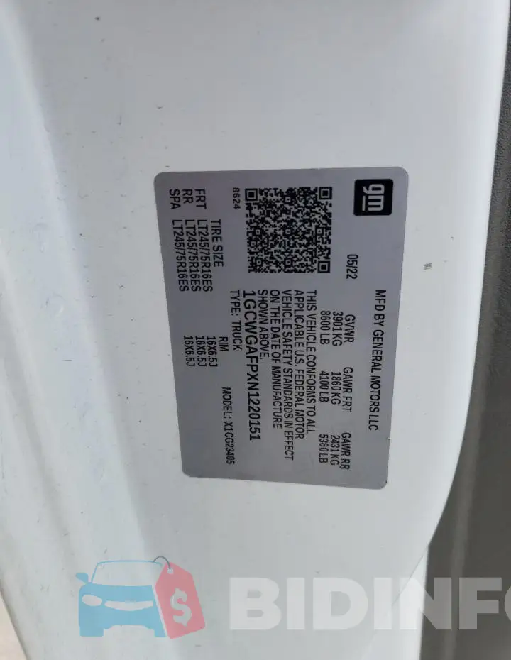 1GCWGAFPXN1220151 Photo# 13