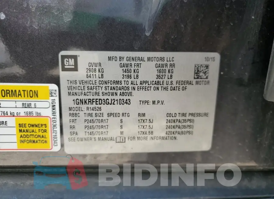 1GNKRFED3GJ210343 Photo# 13