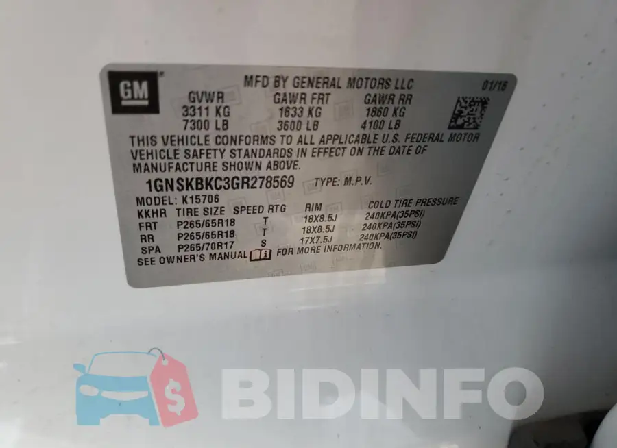 1GNSKBKC3GR278569 Photo# 13