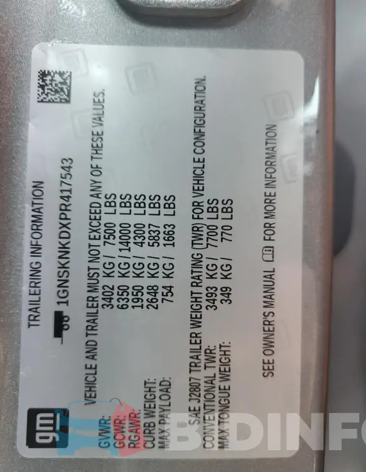 1GNSKNKDXPR417543 Photo# 14
